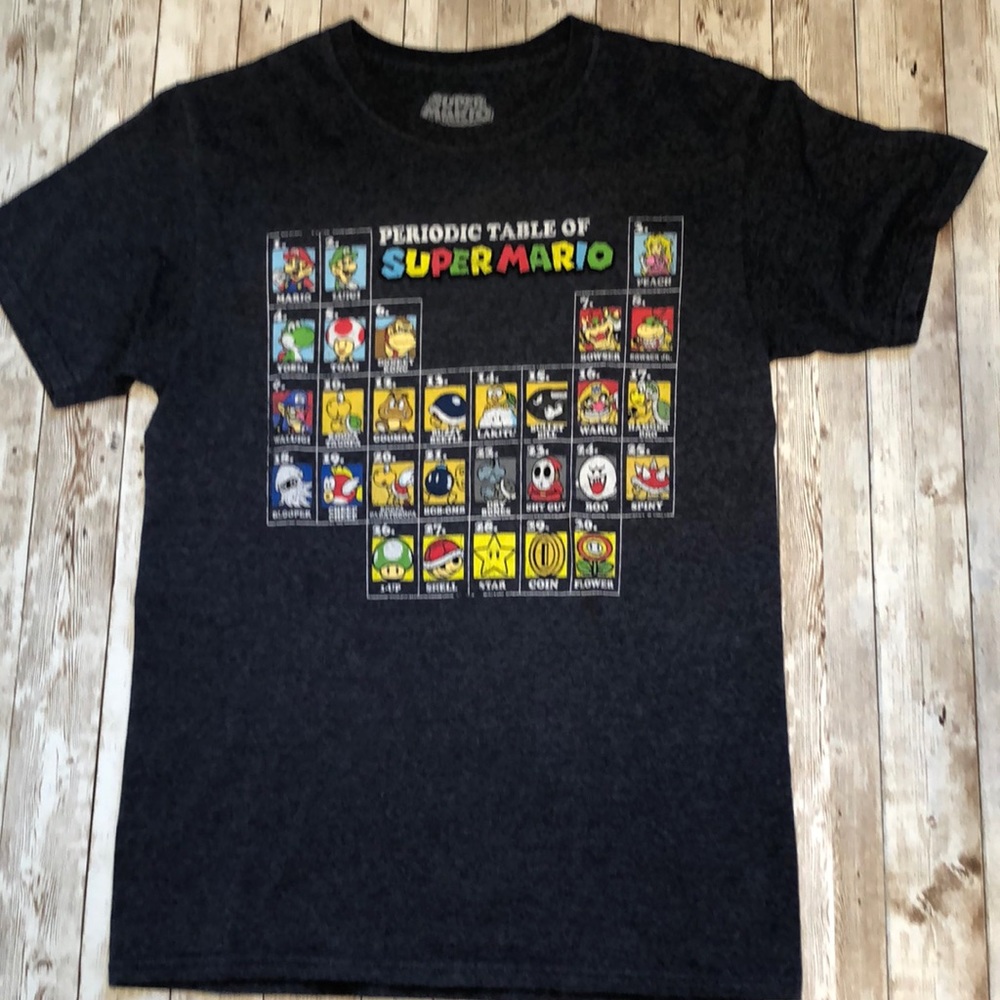 “Periodic Table of Super Mario” short sleeve jersey knit graphic t-shirt - sz S